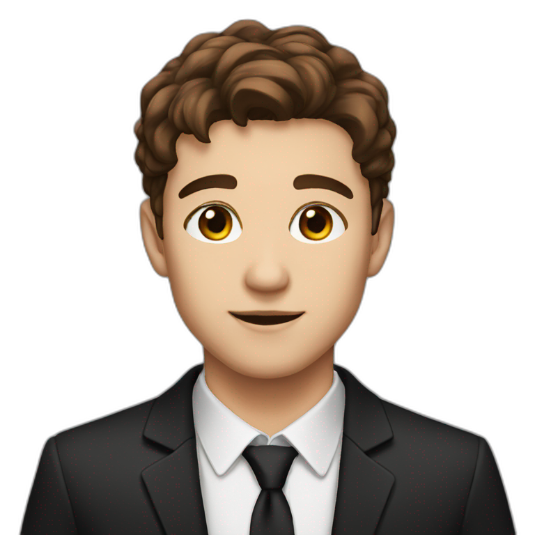 young man with brown hair and brown eyes and a black suit emoji