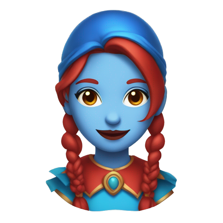 Blue and red girl jester with brown hair and blue and red eyes emoji
