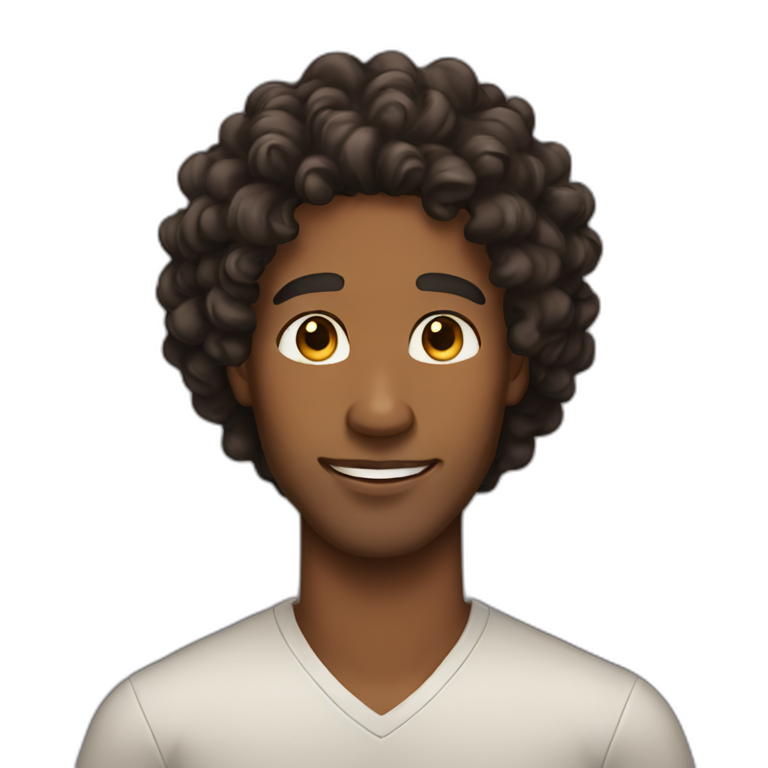 brown skin man with long black curly hair emoji