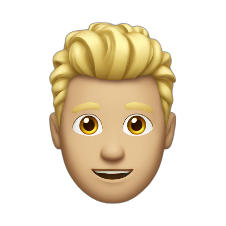 Man wearing Apple logo shirt with blonde faux hawk hair working in QA emoji