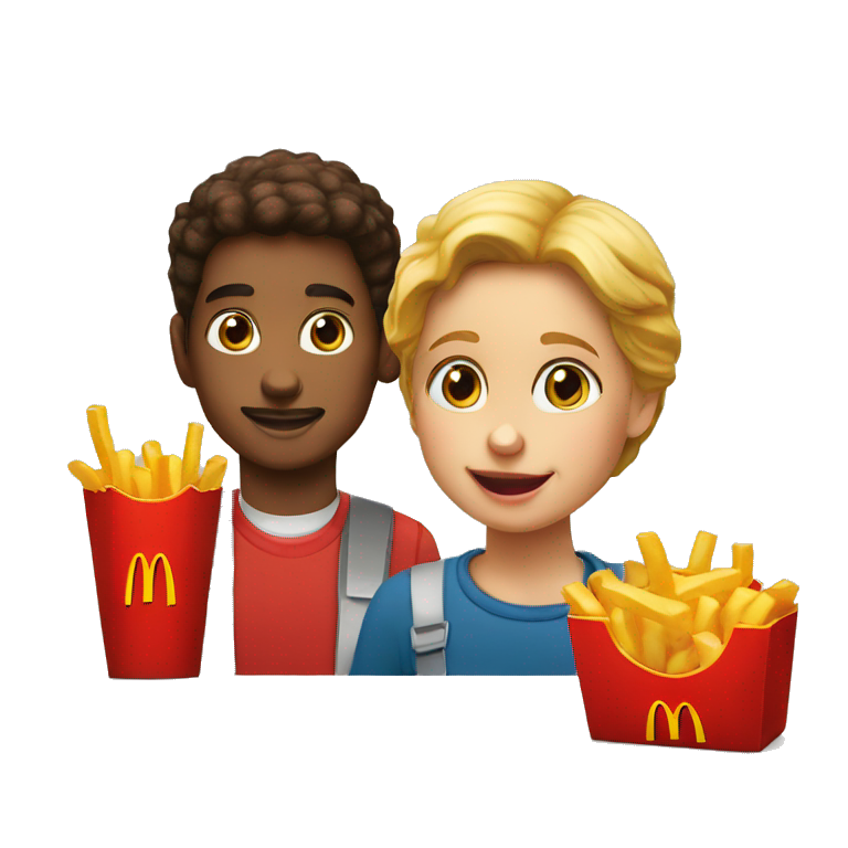 Two kids in the McDonald's and the kids eat happy meal emoji