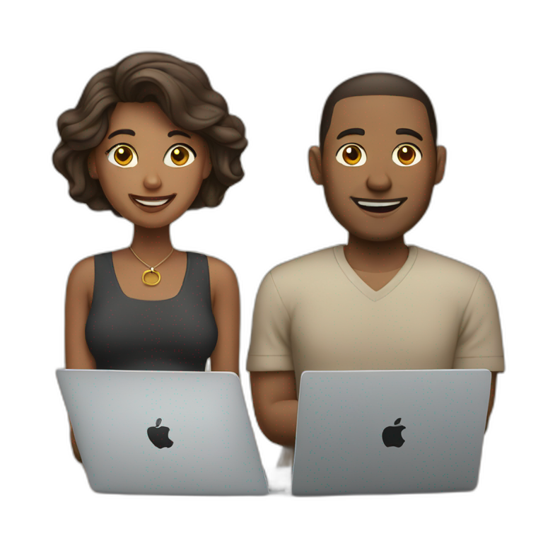 man and woman with mac book emoji