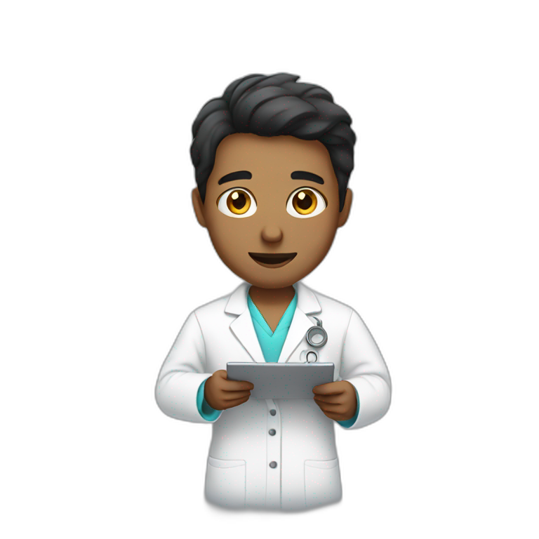 Person analyzing a product with a lab coat without glasses and black hair emoji