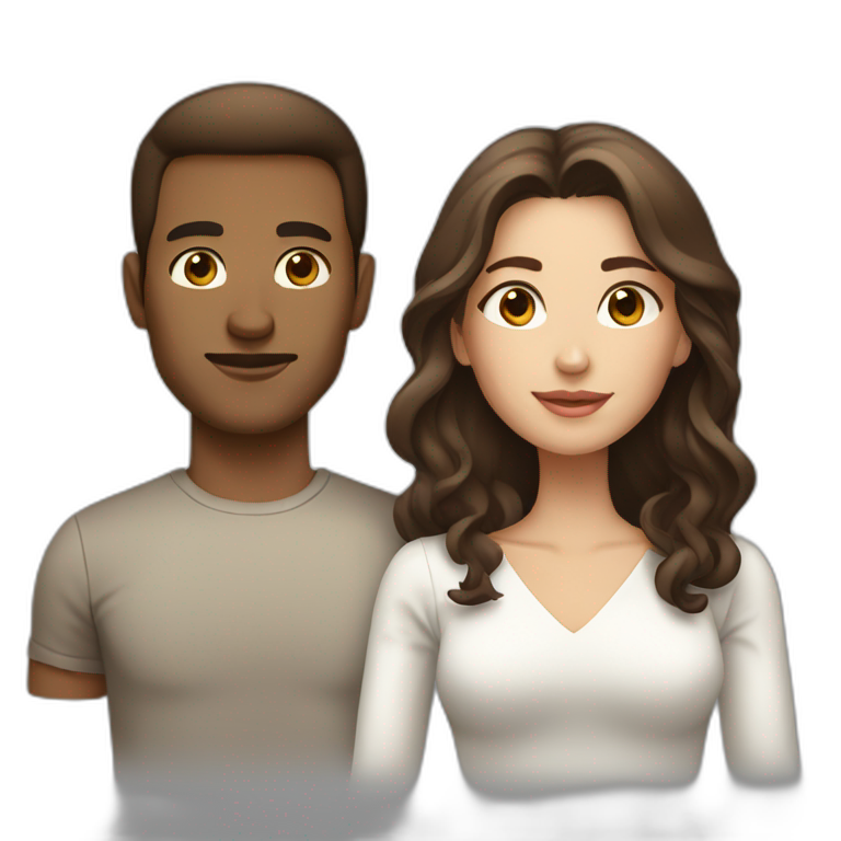 light brown hair man and dark brown long hair woman emoji