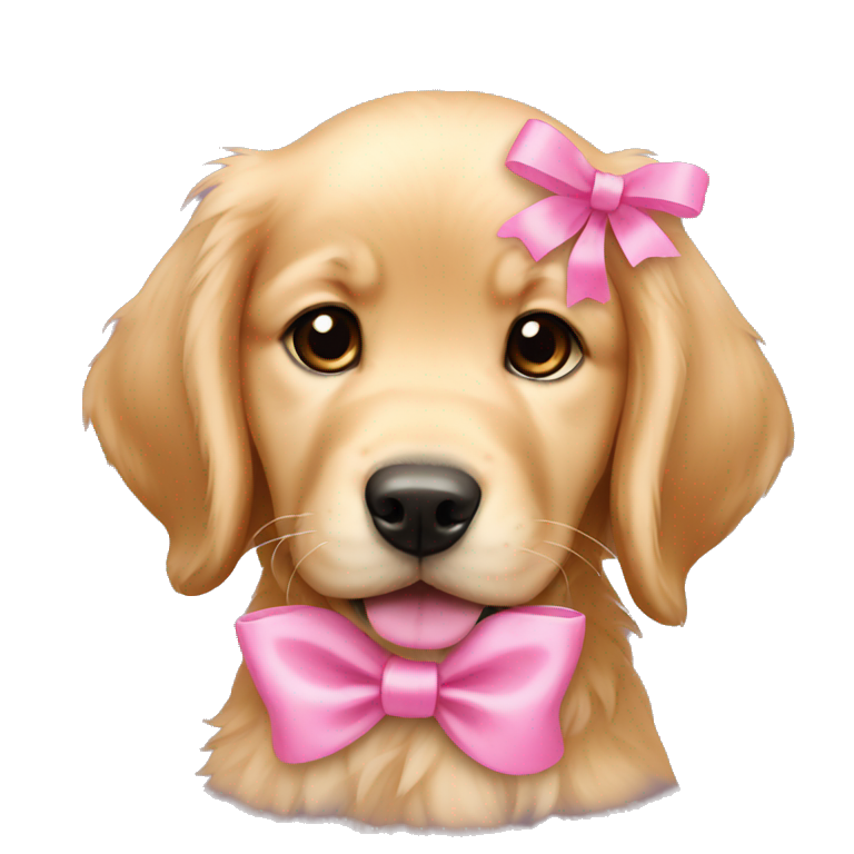 female golden retriever puppy with pink bows above her ears emoji AI Emoji Generator