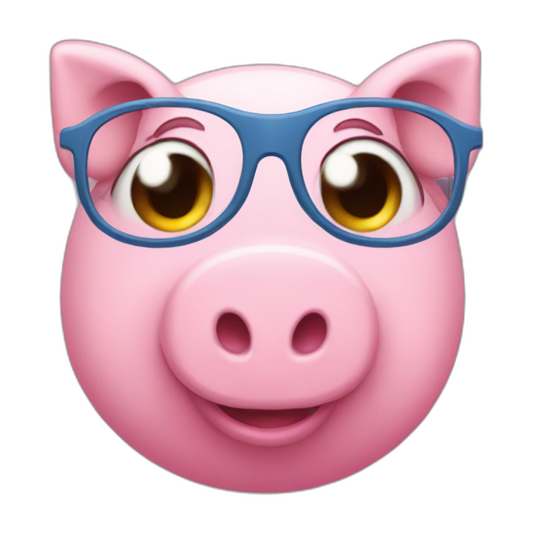 Pink piggy girl with glasses and blue eyes emoji