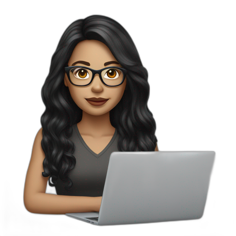 woman light skin long black hair square glasses on laptop emoji