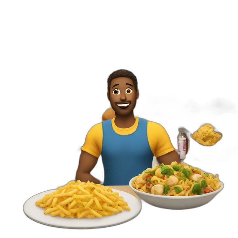 A lot of food in front of a man emoji