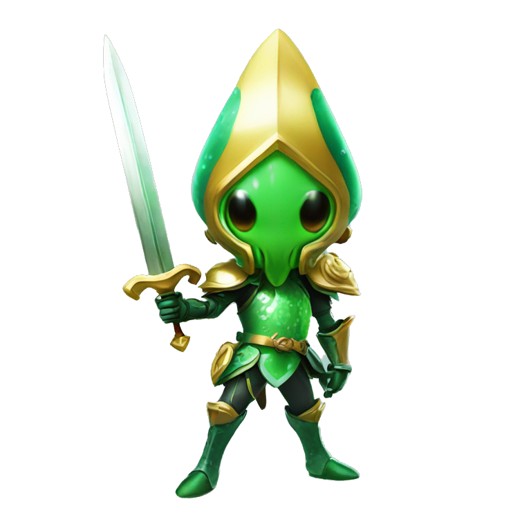green splatoon squid warrior with knights sword and shield emoji