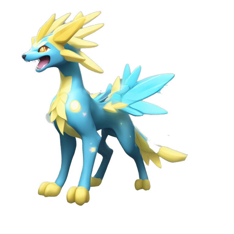 Celestial Powerful Sparkle-Crystallic Colorful Vibrant Colors Flying Advanced Zeraora-Aurorus-Fakémon-Legendary-Pokémon-Creature Full Body emoji