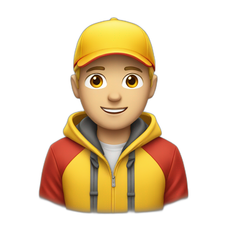 White boy wearing Yellow cap with red jacket emoji