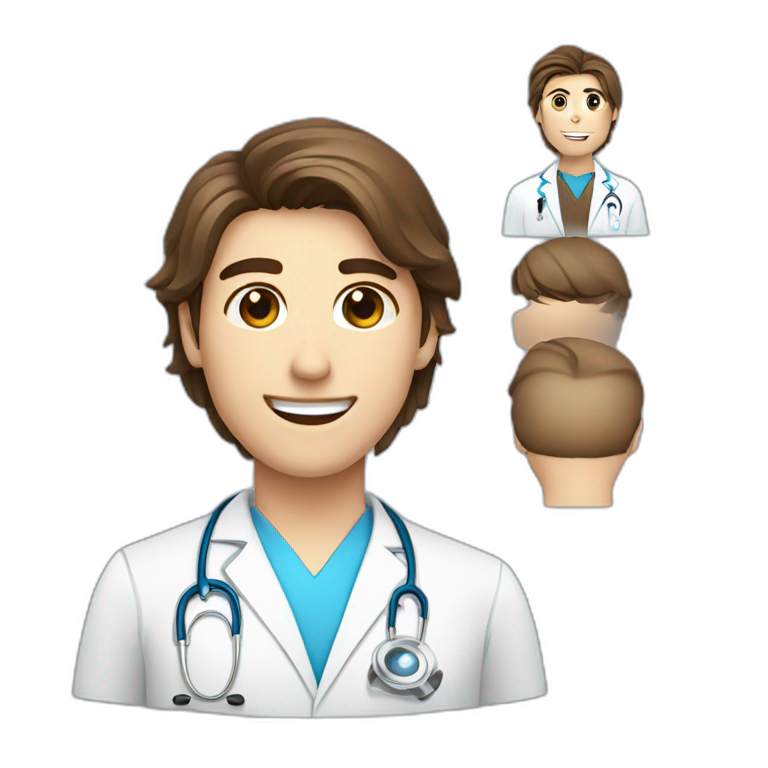 A good looking brown hair, bleu eye with a squared jaw physiotherapist with a doctor lab coat emoji