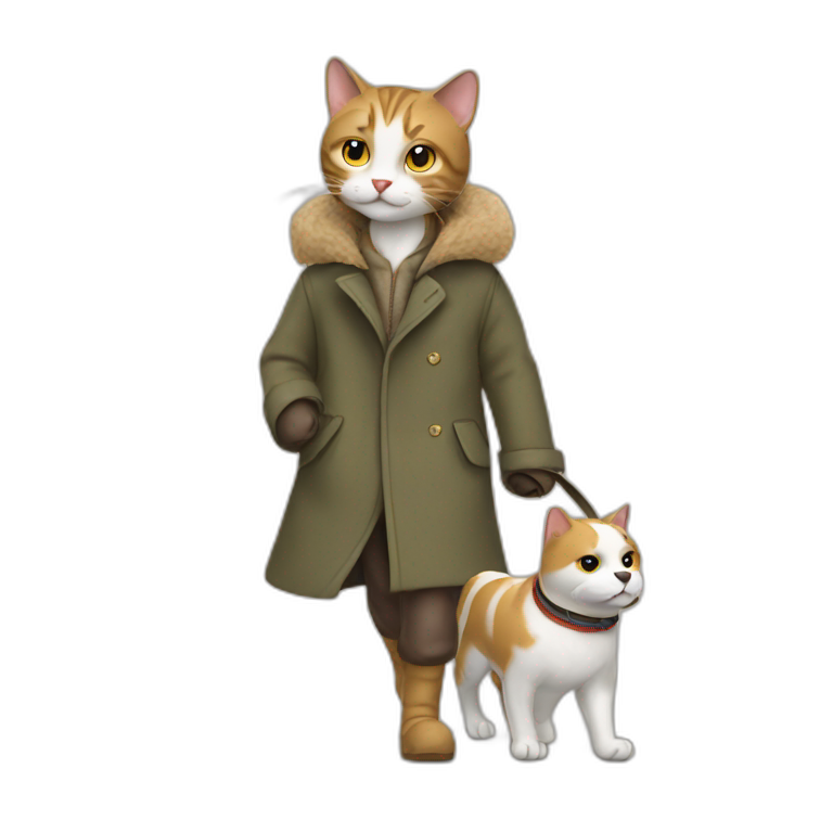 cat in a coat walking with a dog emoji