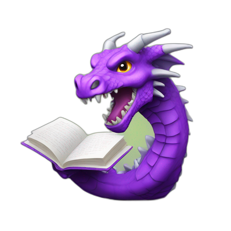 purple dragon head holding book with "RIP" title emoji