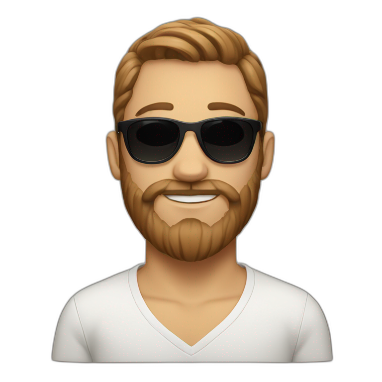 white person with black sunglasses and brown hair goat beard emoji
