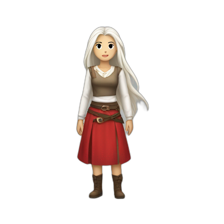 rpg-girl-with-long-straight white-hair and red skirt emoji