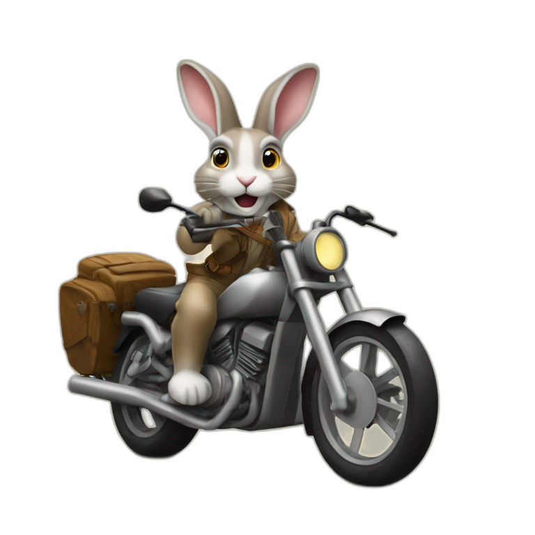rabbit indiana jones with shovels motorbike emoji