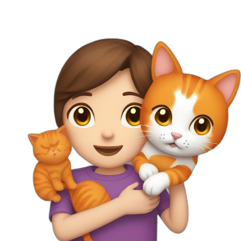 brown haired friend holding orange cat emoji