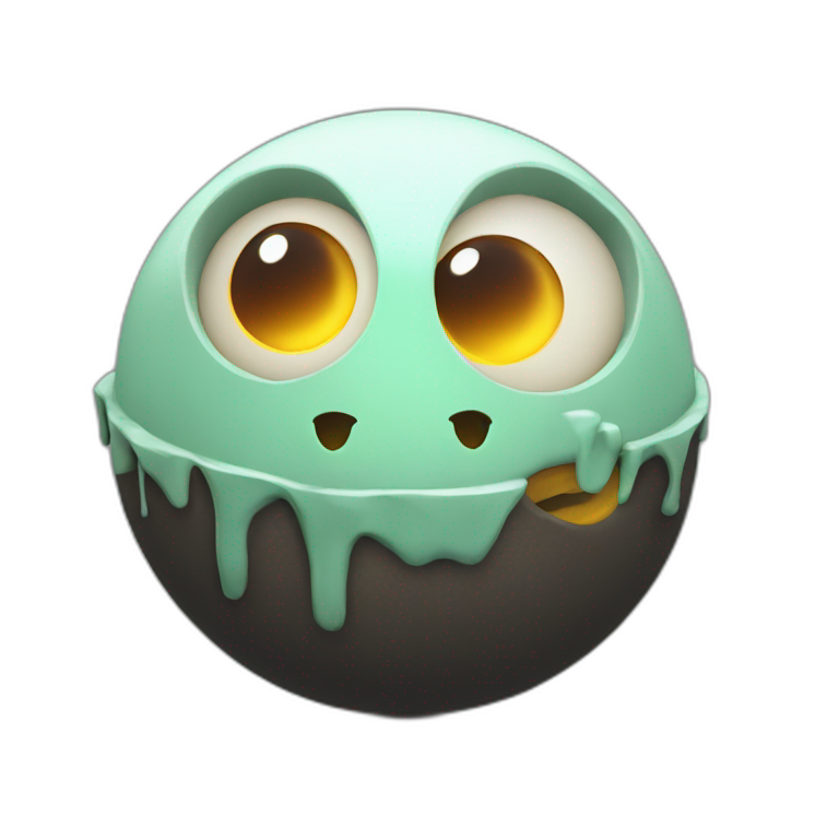 3d sphere with a cartoon cauldron texture with big playful eyes emoji