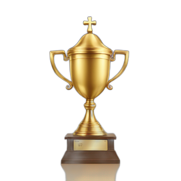 royal big empty Christian trophy for the winner with a cross on royal  background with number 1 emoji | AI Emoji Generator