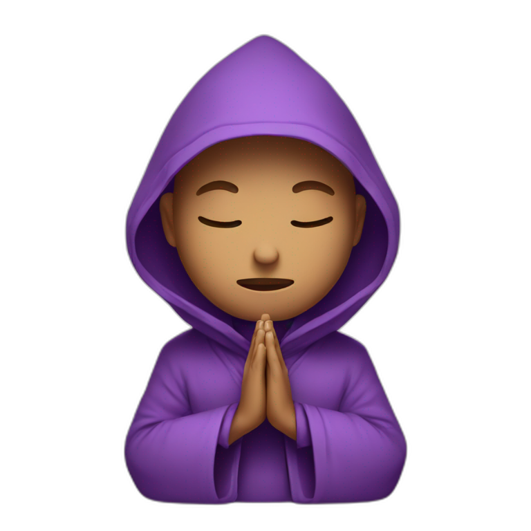 a purple monk praying yoga style with a hood style hat emoji