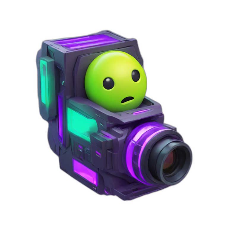A cyber FUTURISTIC HIGHTECH 3D Videomaker colors Lemon green and purple neon Videomaker emoji