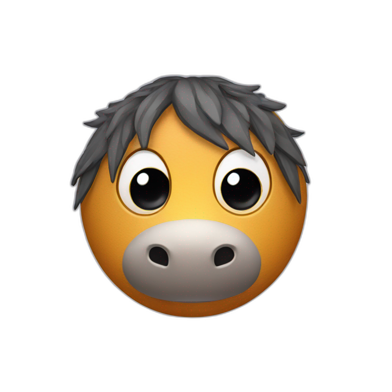 3d sphere with a cartoon Horse skin texture with big calm eyes emoji