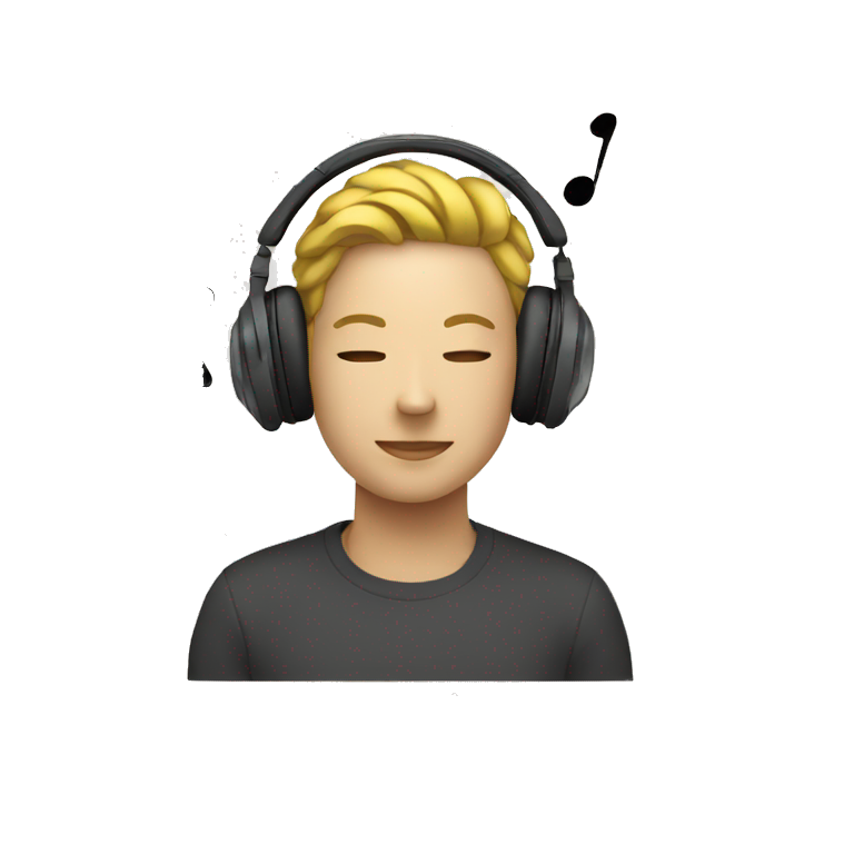 person with headphones and music notes surrounding emoji