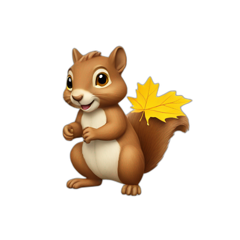 squirrel with a yellow maple leaf in its paws emoji