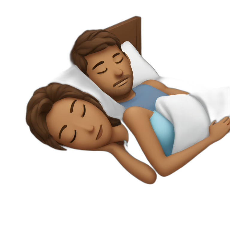 Couple with brown hair sleeping in bed emoji