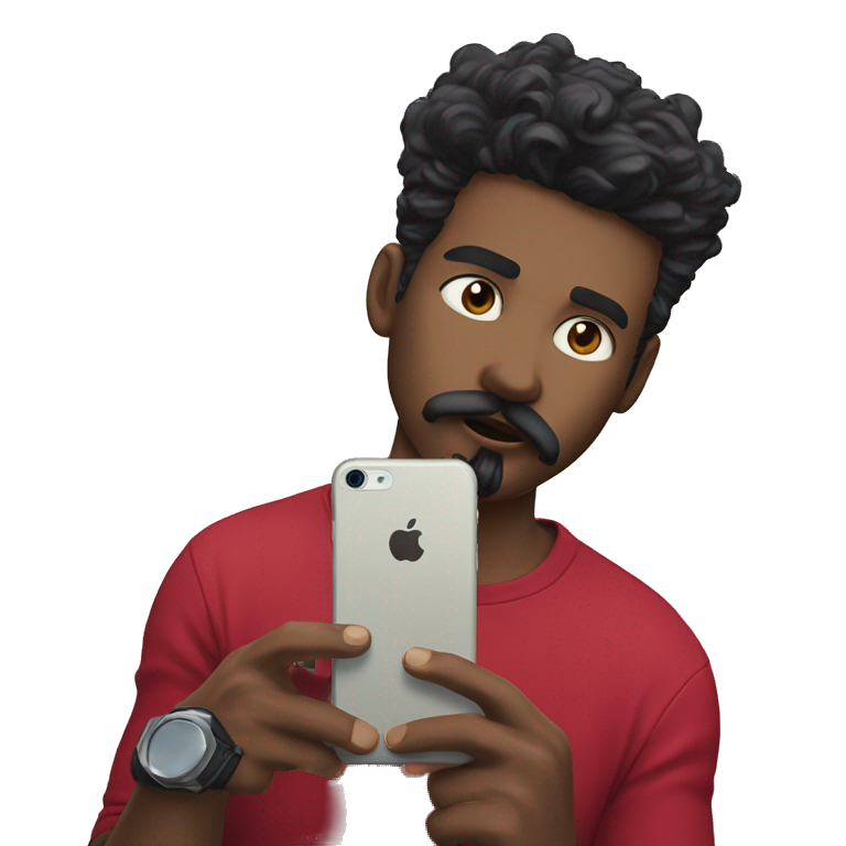 black haired man holding phone emoji