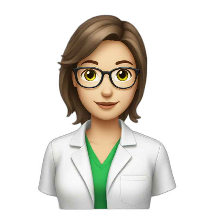chemist female brown hair light skin green eyes with glasses emoji