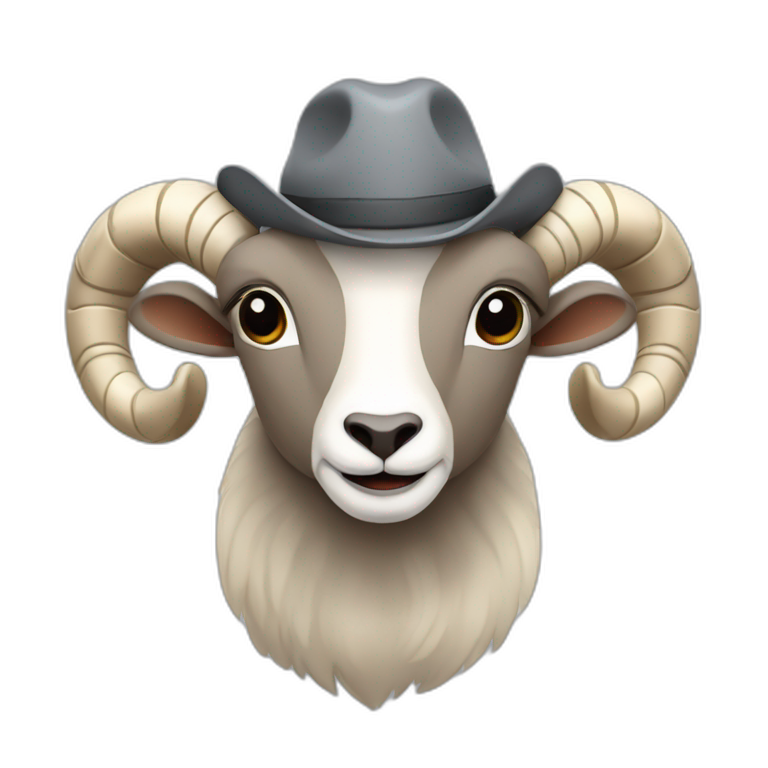 A ram in a gray hat with the word "первый" written on it emoji