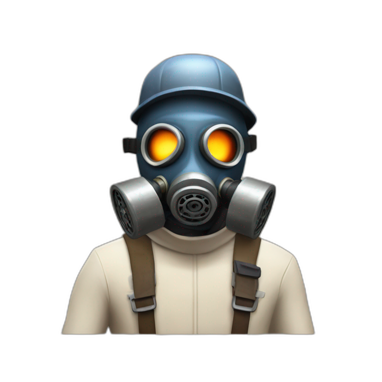 Pyro from Team fortress 2 with gas mask, confused emoji