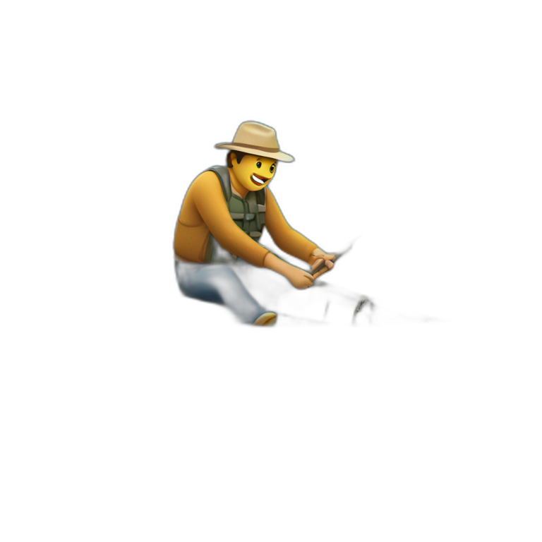 Man fishing, sitting on boat, emoji