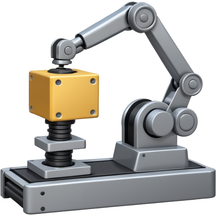 robot arms which is picking block on conveyor belt Sticker