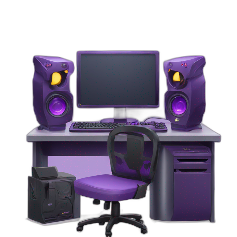 purple gaming setup with gaming pc emoji