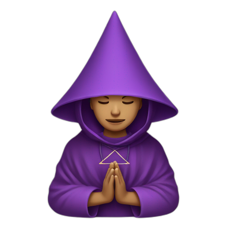 a purple monk praying with a triangular hood style hat from ancient guatemala emoji