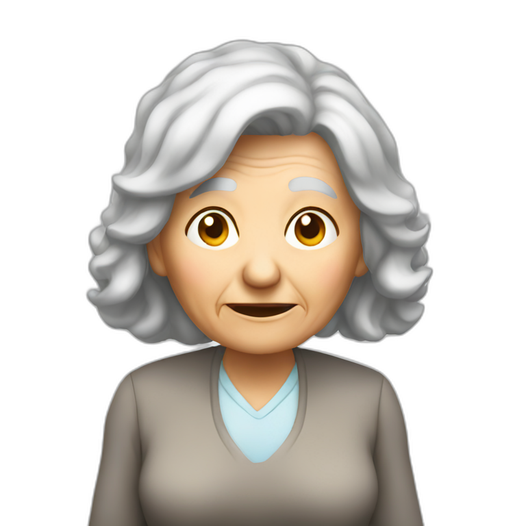 old woman in cell phone emoji