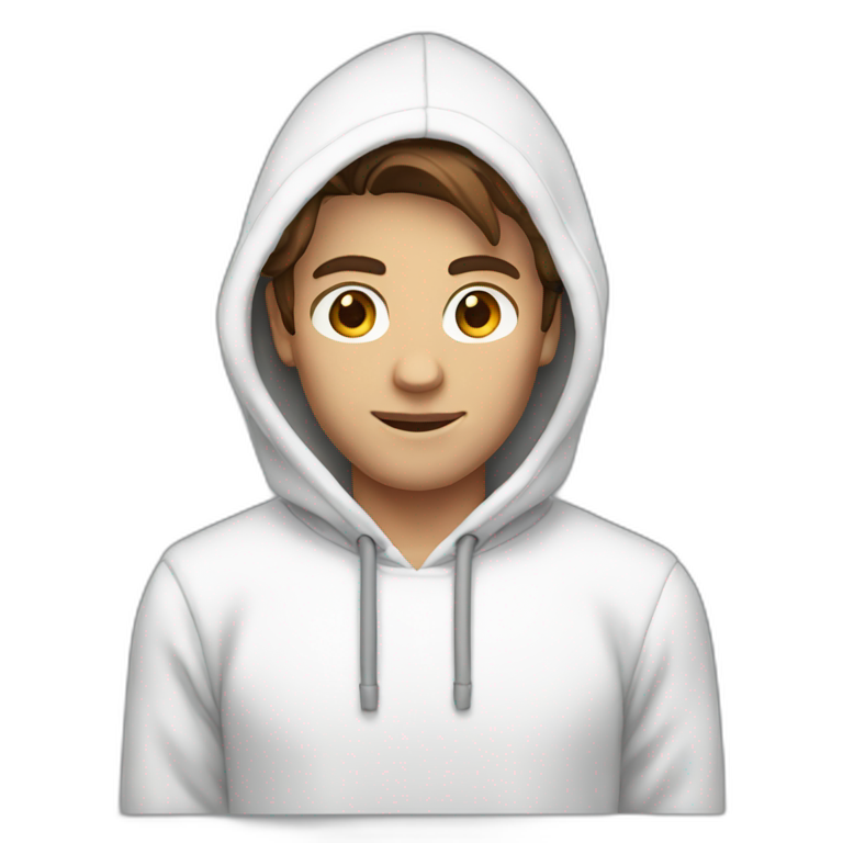 male with brown hair and brown eyes and wears a white hoodie emoji