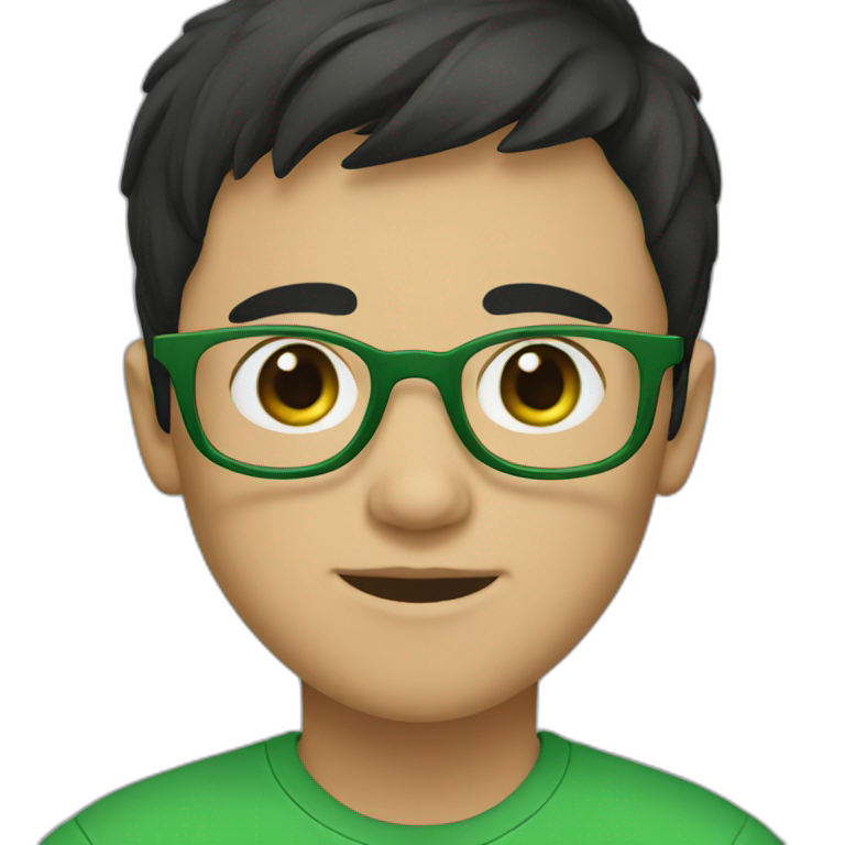 boy with green eyes, glasses, with black short hair, with green t-shirt emoji