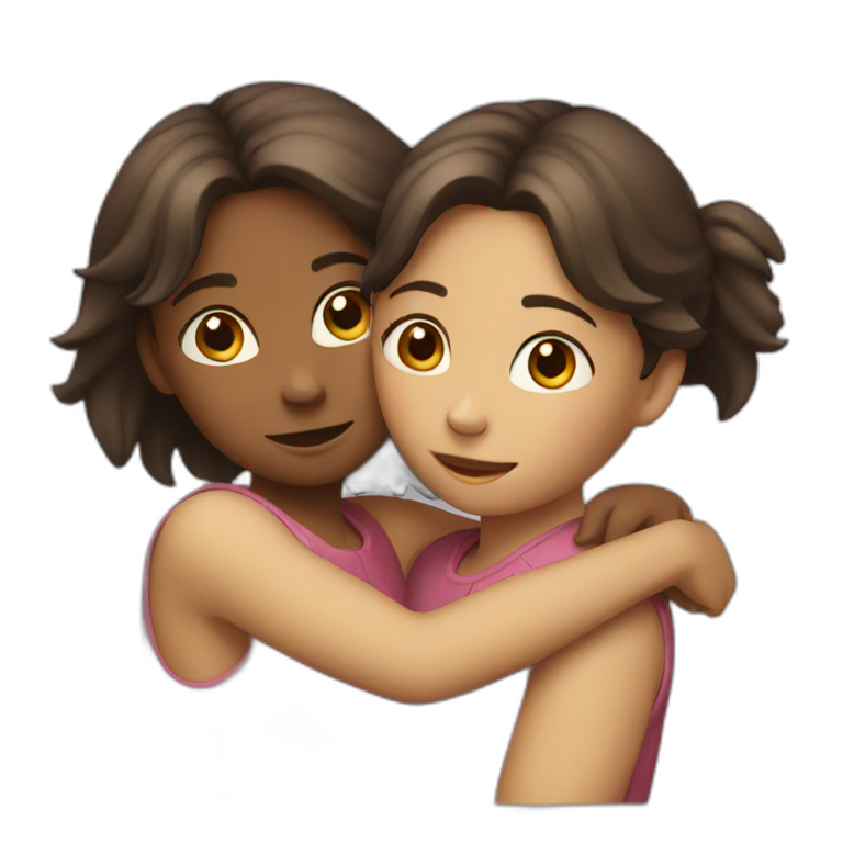 two girls hugging each other emoji