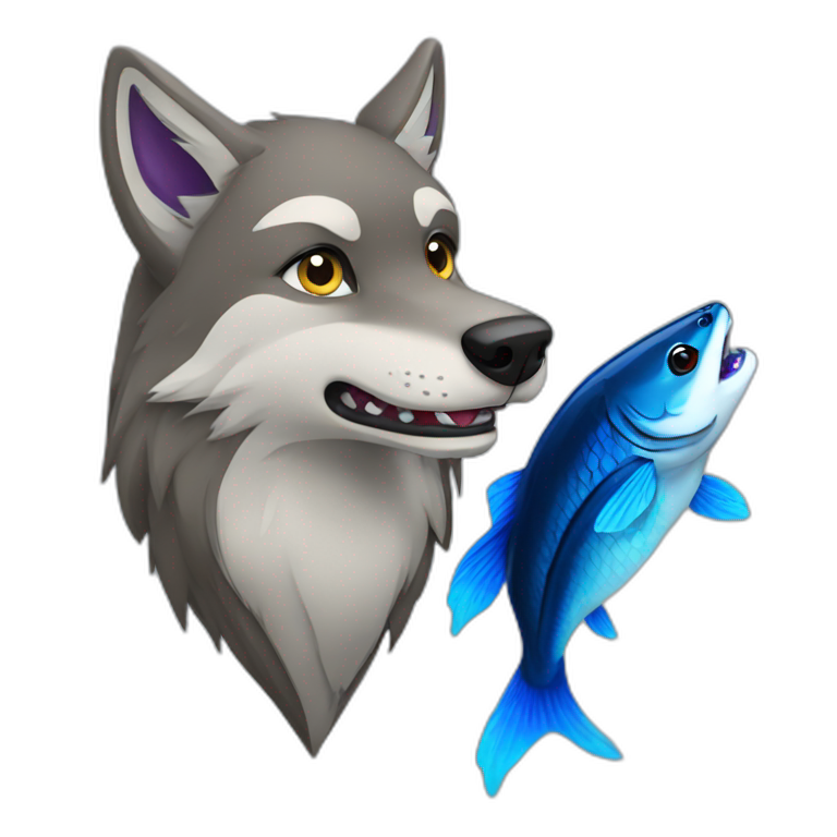wolf holding a dark blue beta fish in paw emoji