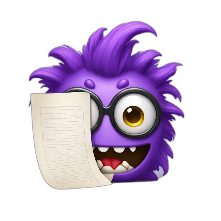 violet nerdy monster with a document emoji