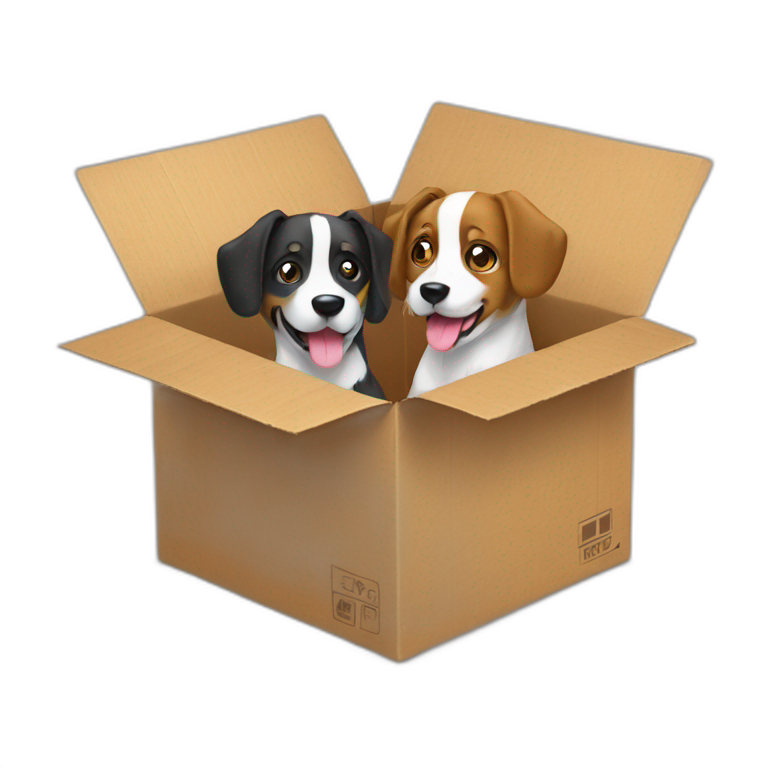 2 dogs in cardboard box emoji