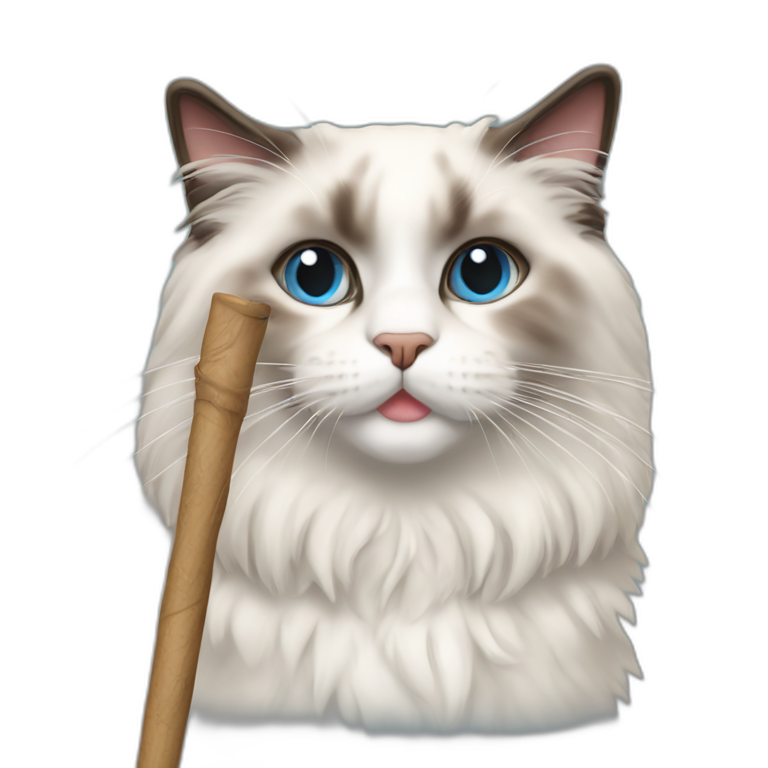 Ragdoll cat with stick in its mouth emoji
