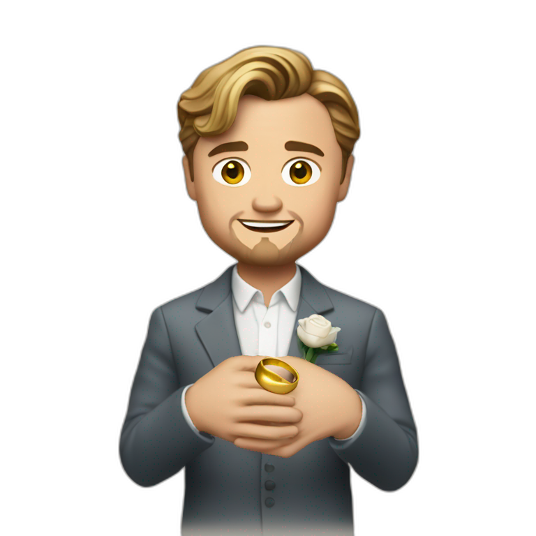 Leonardo DiCaprio holding a wedding ring emoji