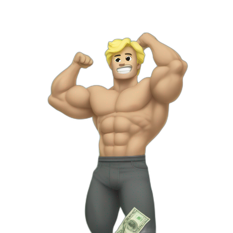Muscle man raining dollar bills emoji