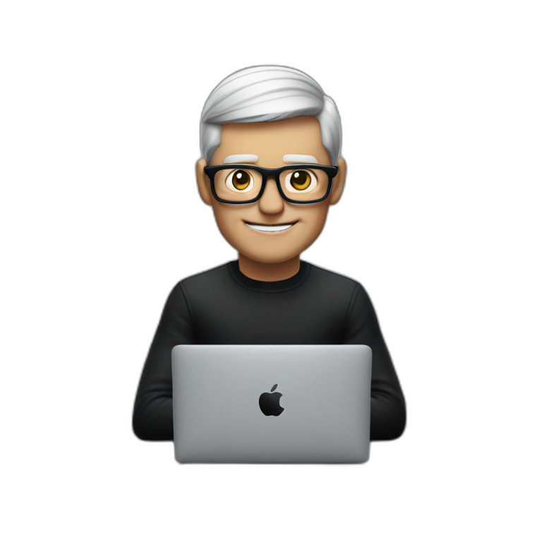 tim cook with macbook pro on desk all black emoji