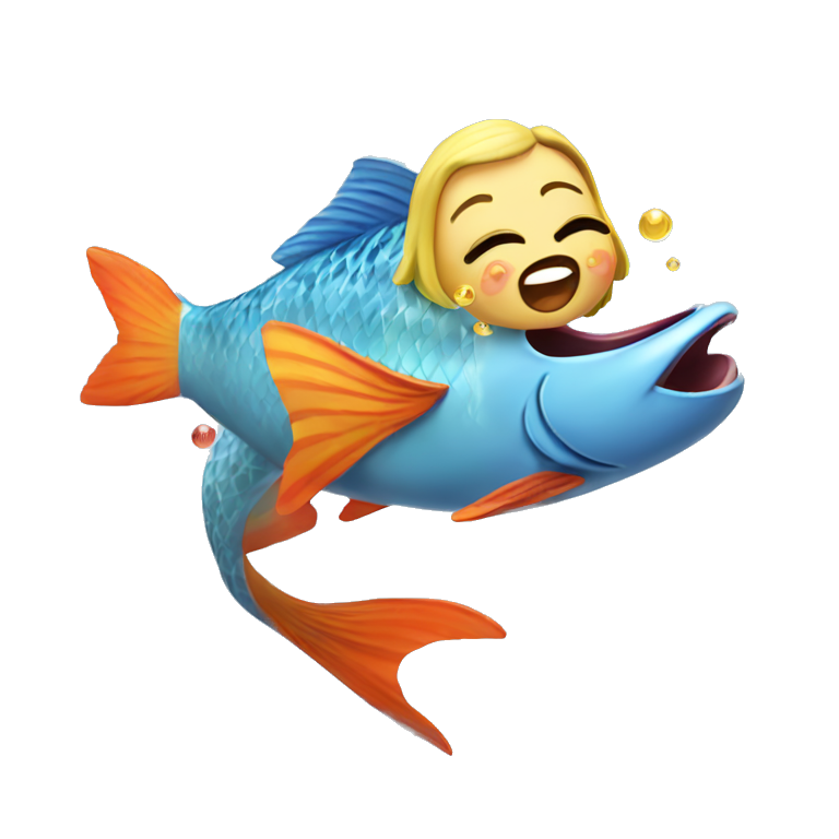 happy singing girlswimming crazy fish emoji